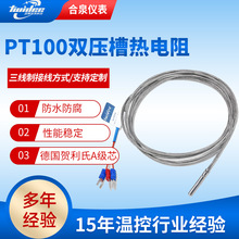 PT100温度传感器探头A级芯双压槽热防水型铠装铂热三线电阻测温仪