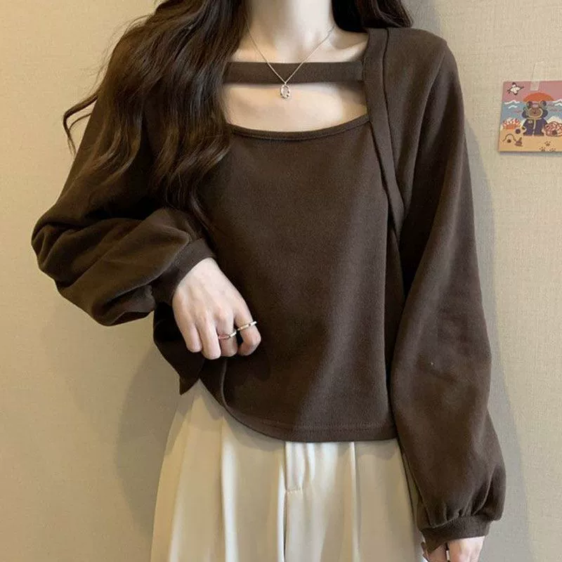 Большой размер женская футболка с длинными рукавами женская весна и осень дизайн толстый мм