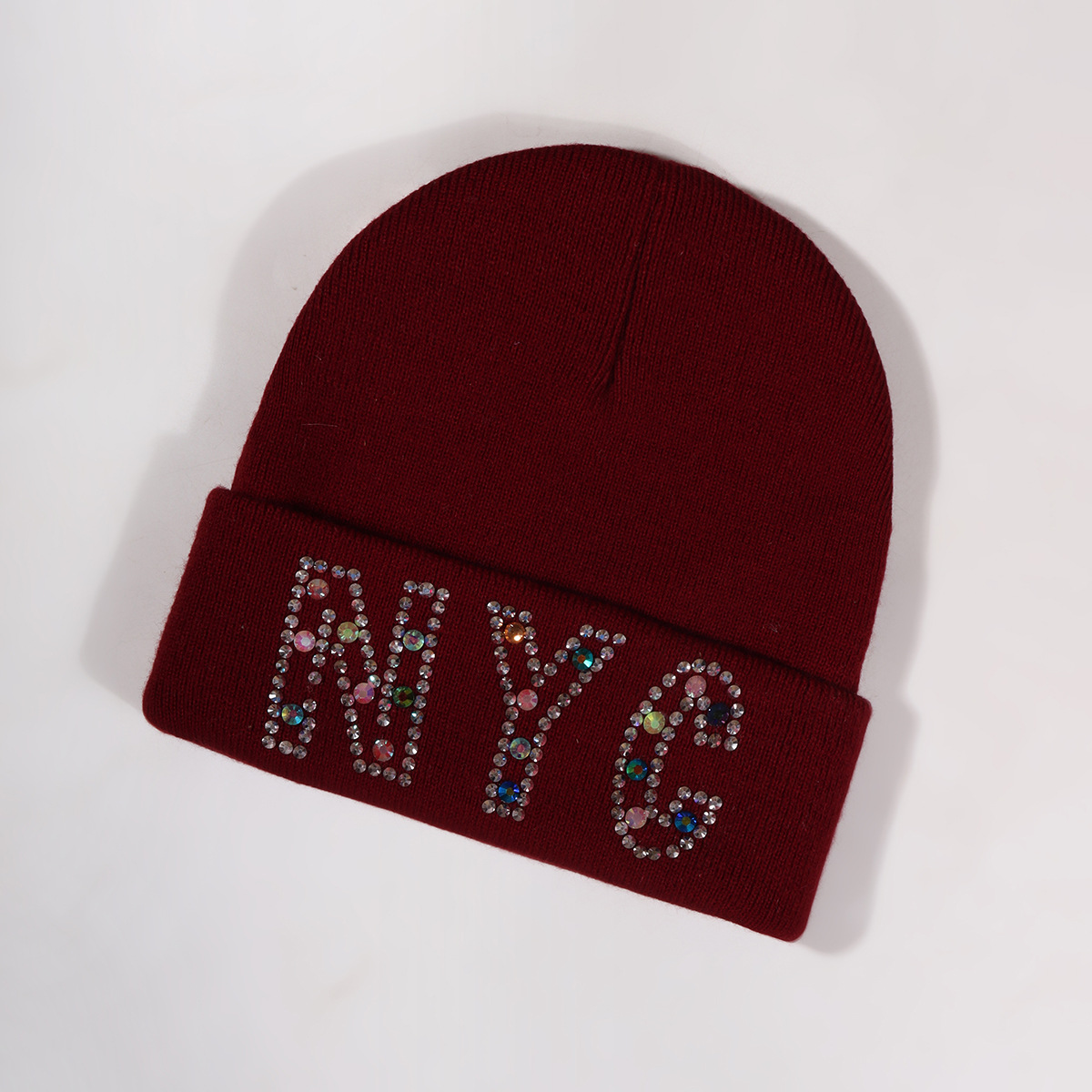 Cappello unisex con lettera NYC, cappello lavorato a maglia con strass, cappello lavorato a maglia per feste_voghion.com