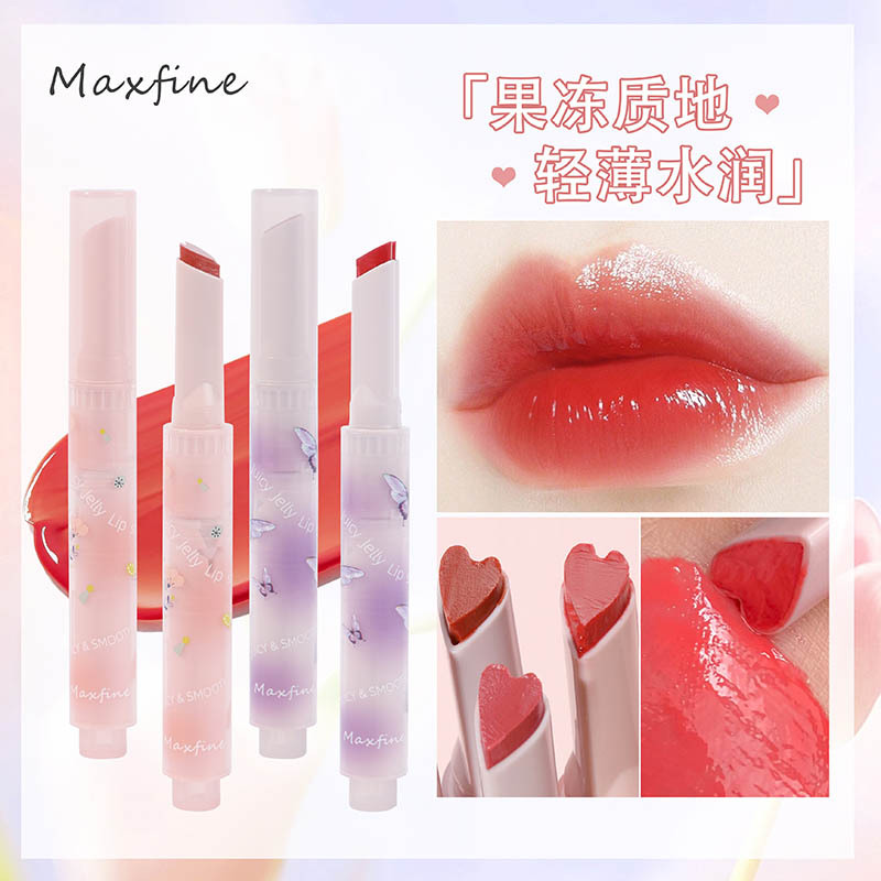 Maxfine Jellied Lipstick Pen Solid Lip Balm to Diminish Lip Lines Mirror Water Sensation Moist Loving Heart Lip Color Cosmetics Wholesale
