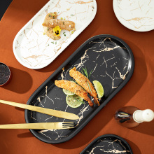 清仓 大理石纹黑金椭圆长方陶瓷盘子西餐盘寿司家用点心首饰托盘