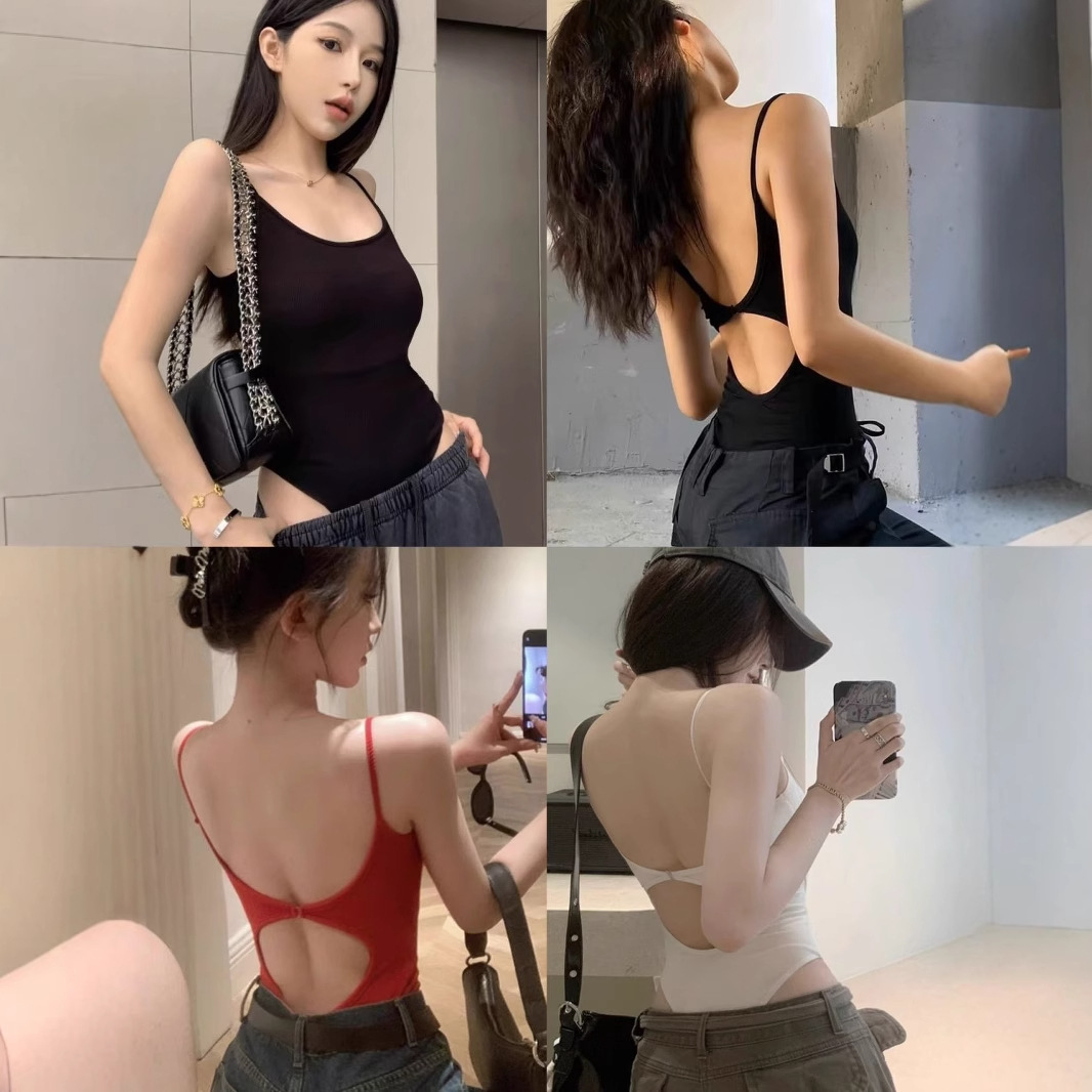 European and American Spice Girls Backless Sling Red Vest Women's Outer Wear Inner Wear Summer Pure Desire Base Sexy Black Top Trendy