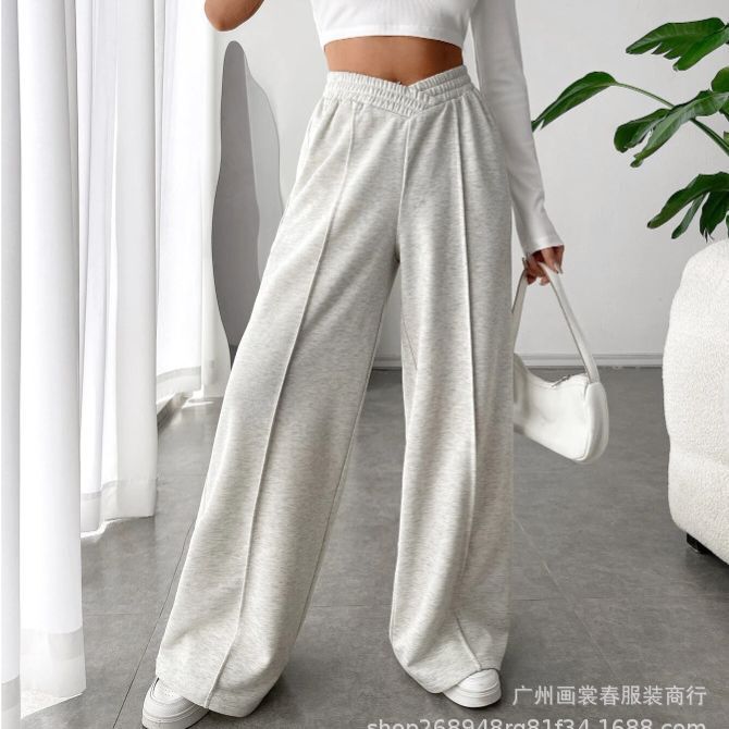 2026 Aliexpress Cross-Border Women's Loose Casual Long Pants Home Pants Solid Color Wide-Leg Sports Pants Lulu Pants