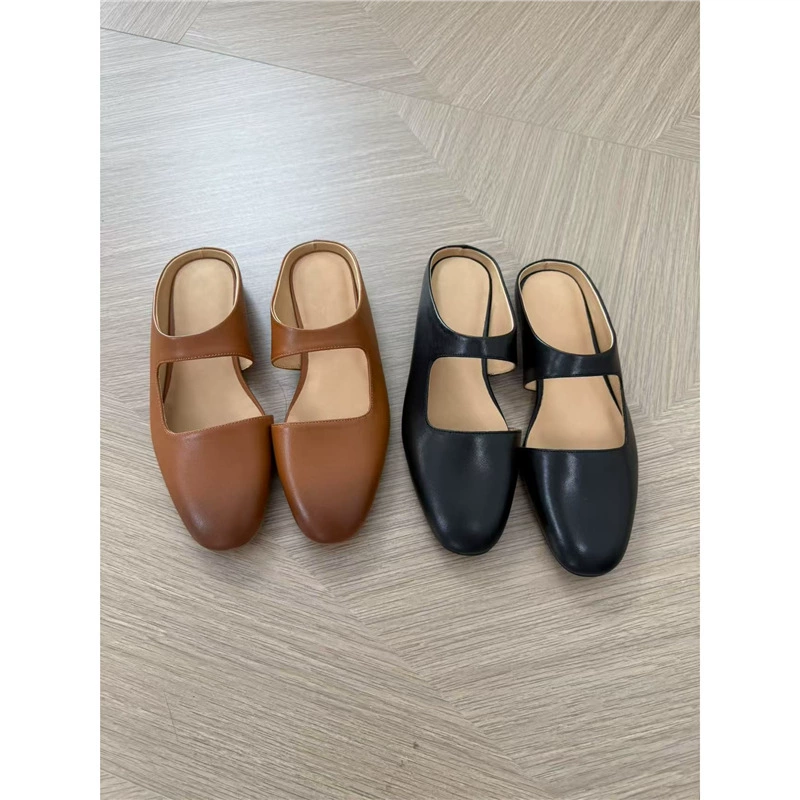 2025 новых моделей оптом, не фирменные французские полусапожки-мюли в ретро стиле, на одной ремешке, закрытые, закрытый носок