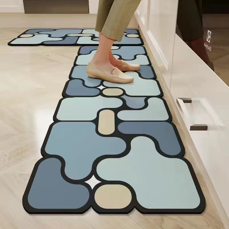 Tapis de sol de cuisine créatif en forme de puzzle, absorbant la boue de diatomées, tapis doux à séchage rapide, tapis de porte d'entrée de maison, tapis de salle de bain antidérapants_voghion.com