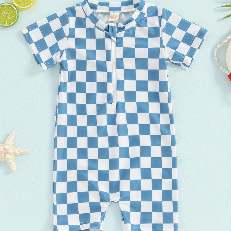 Toddler Rash Guard swimスーツチェッカーボードプリントショートスリーブ|undefined