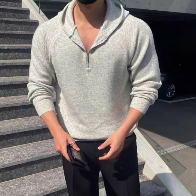 Herren Kapuzenpullover Mit Reißverschluss Oversize Strickware_voghion.com