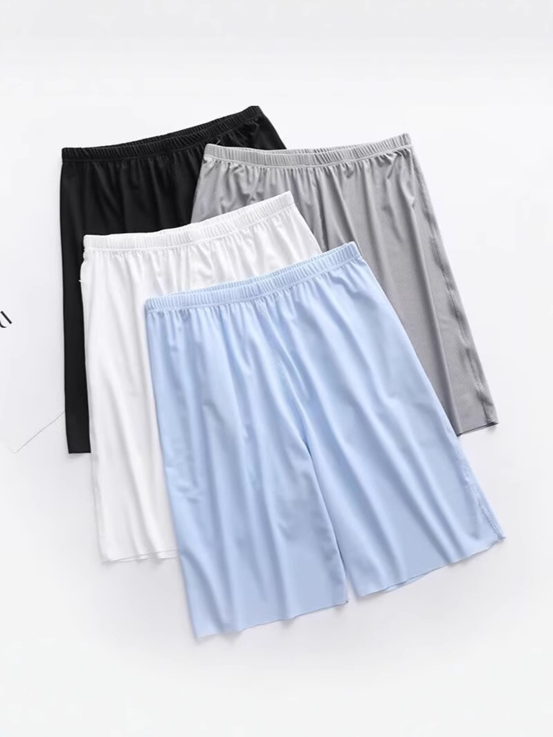Camisas y menos ropa, pijamas ultraligeros, pantalones cortos para hombres, pantalones cortos para el hogar de seda de hielo, pantalones de cinco puntos, hombres sueltos elásticos de color sólido