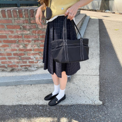 KITTIN秋季女韩系学院风气质百搭显瘦后松紧高腰格纹休闲半身裙女
