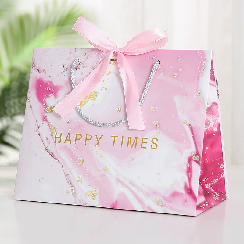 Gift bag (Brand) marble linen, ribbon & rope handles, multiple sizes for birthday gifts