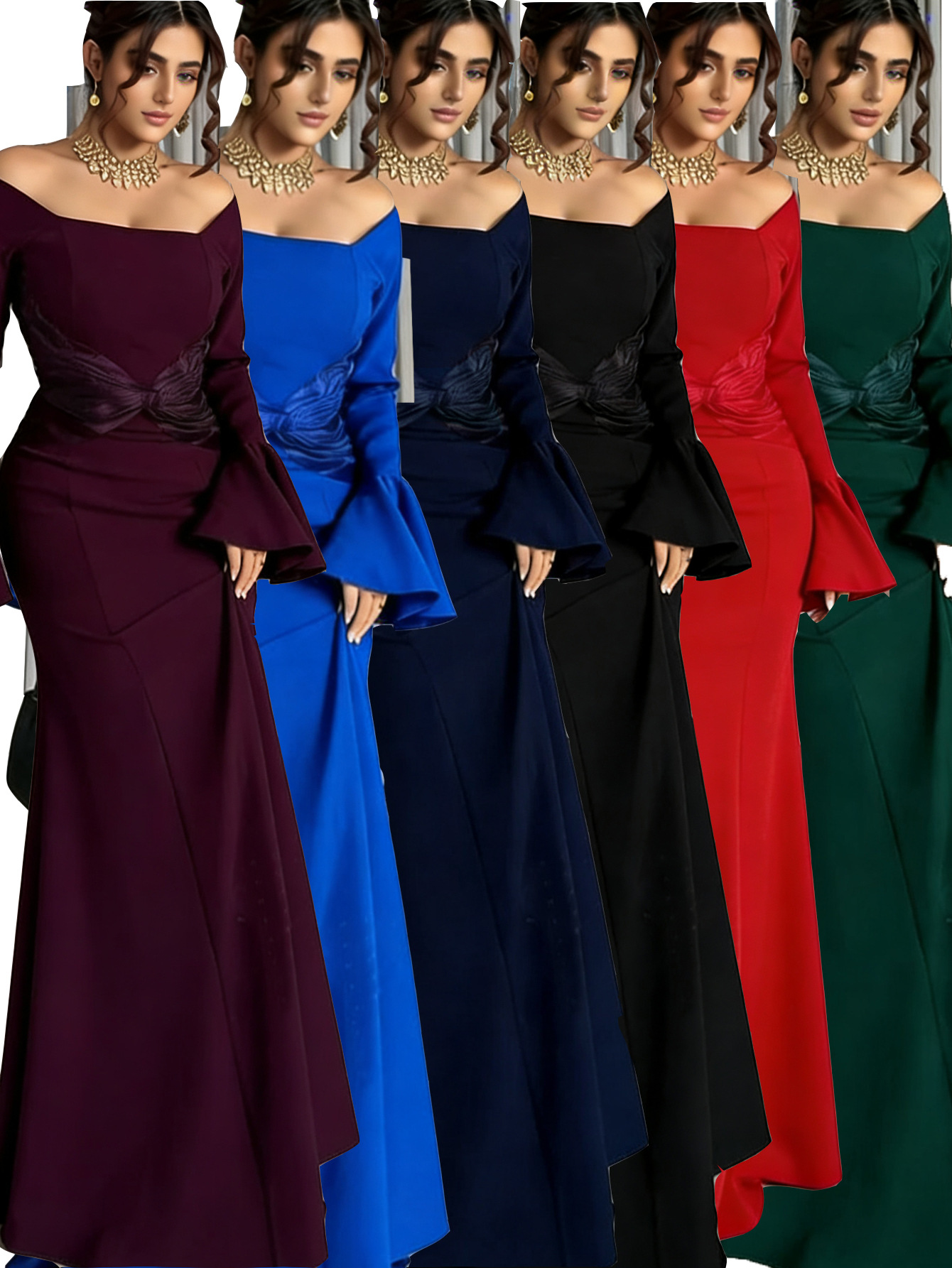 801W spot Europa y los Estados Unidos comercio exterior nueva ropa de mujer Amazon manga larga delgada un hombro vestido de fiesta