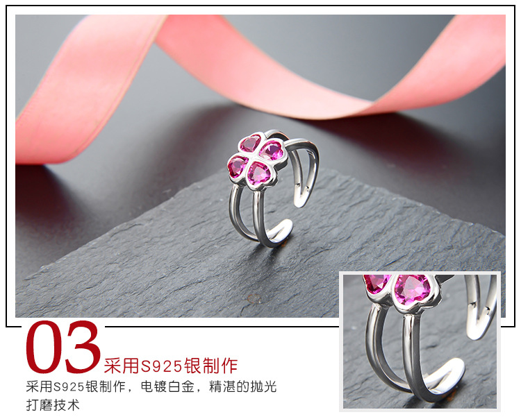 Venta Al Por Mayor Estilo Simple Coreano S925 Joyería De Cristal De Plata Damas Anillo Abierto display picture 4