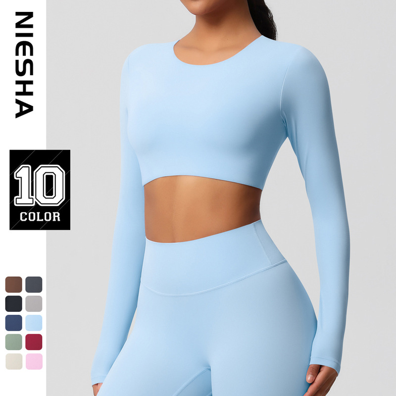 European and American Winter Sanding Long-sleeved Fitness Suit with Chest Pad Tight Yoga Suit Pilates Running Long-sleeved Top