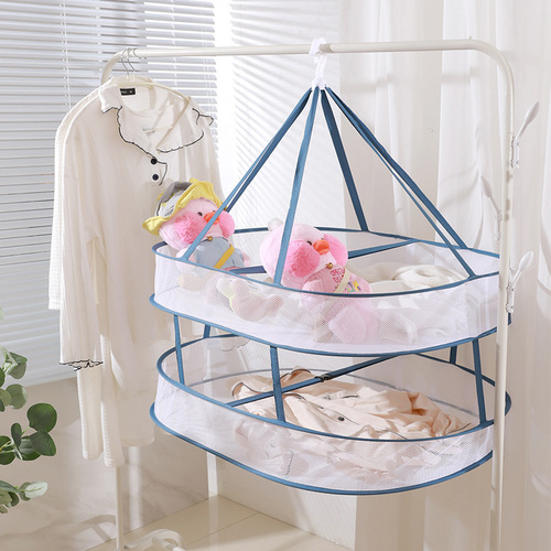 New rectangular clothes drying basket with a collar, sweater and linen clothes drying basket, multi-purpose clothes drying net pocket, foldable clothes drying net