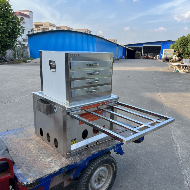 Longjingding modelo de coche de tres ruedas máquina de salchichas de gas vapor comercial multifuncional horno de salchichas de vapor de desayuno cabina completa image 21