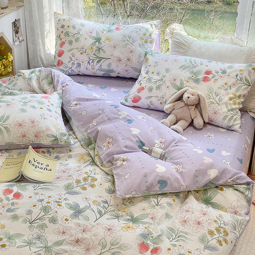 Simple cotton four-piece set, small floral 60-count cotton three-piece set, sheet quilt cover, fitted sheet bedding wholesale