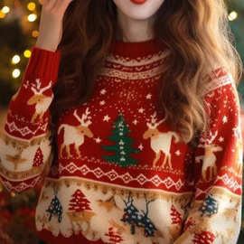 奶系穿搭慵懒风红色针织拜年毛衣冬装女2024年新款独特超好看外套