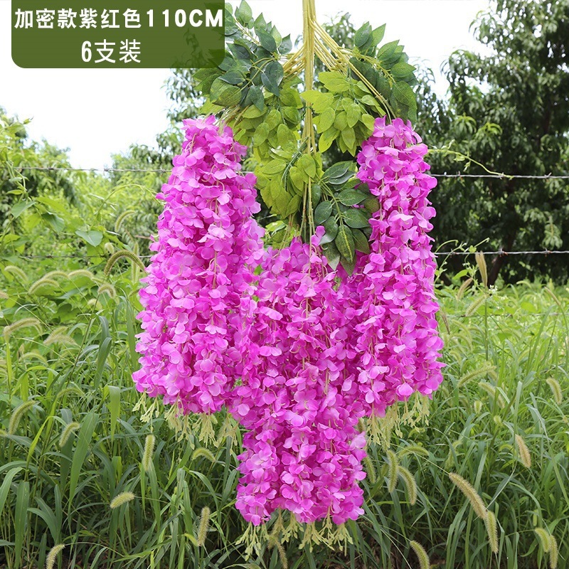 卸売模擬藤の花装飾吊り下げ花造花籐バイオレット結婚式の天井プラスチックつる吊り植物|undefined