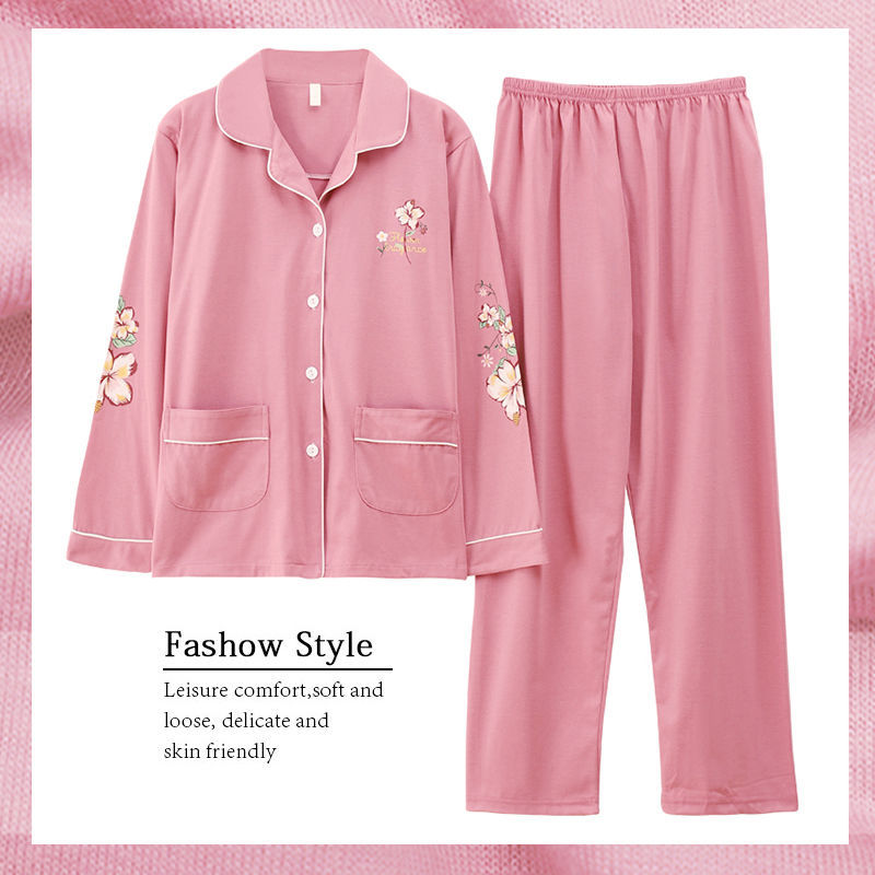 Pijamas de mujer primavera y otoño 100% algodón de manga larga delgada madre de mediana edad y ropa para el hogar de algodón de mediana edad y edad avanzada