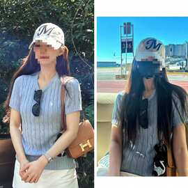 长期现货2025夏赵露思同款春季复古浅蓝色短袖针织衫圆领上衣T恤