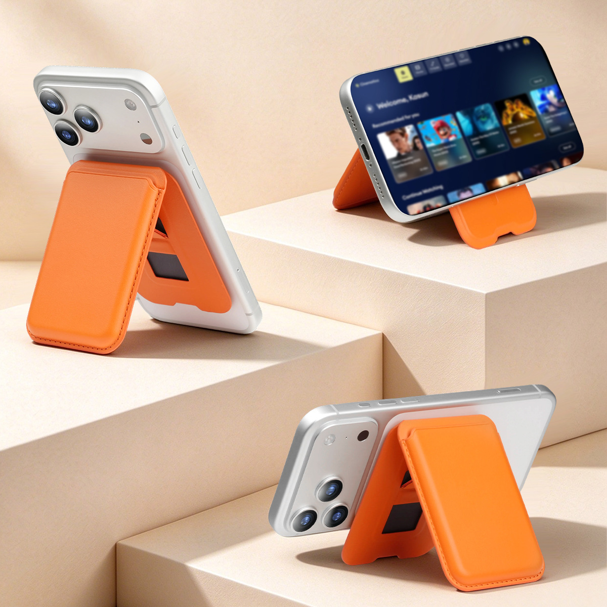 Suitable for iPhone Magnetic Card Holder Magsafe Leather Stand Multi-Angle Support Card Holder Card Sleeve with Printed Logo