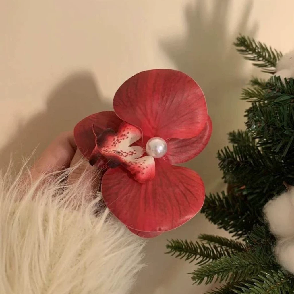 Заколка для волос Phalaenopsis орхидея, боковая короносная заколка с жемчужиной в центре, многоцветная флористическая аксессуар