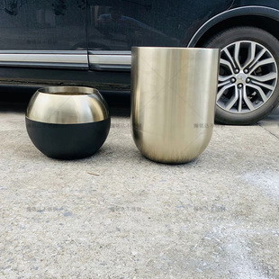 Stainless Steel Spherical Flower Pot Titanium Fingerprint-free Brushed Red Bronze Double Color Flower Insert Electroplated Paint Flower Box