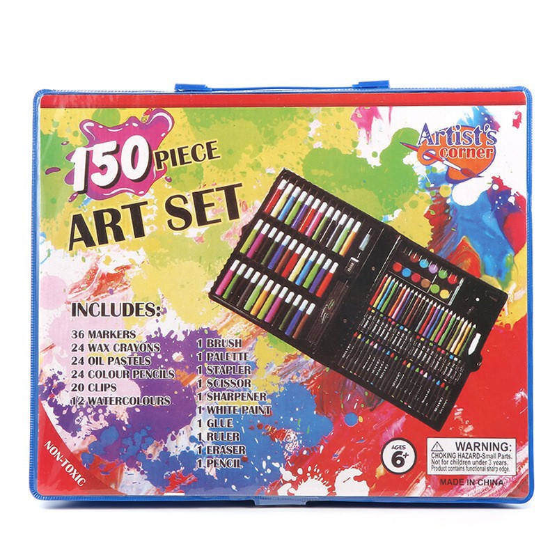 Estudiante de dibujos animados de 150 piezas acuarela pluma combinación pintura traje arte de los niños crayón cepillo regalo de vacaciones