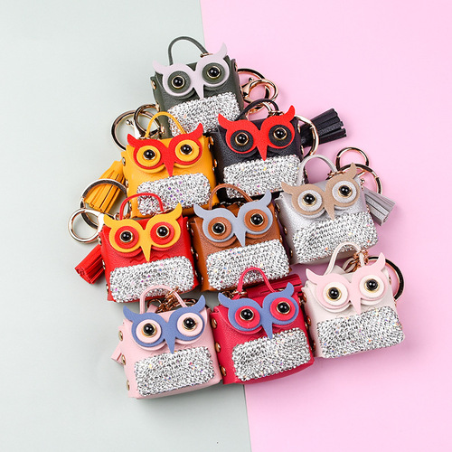 Tassel encrusted diamond owl bag car keychain women's fashion cute bag pendant creative coin purse live wholesale