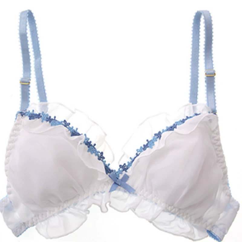 Bra and Panty Set, Comfortable Cute Design, White or Blue, Sizes M–LL (70–80)