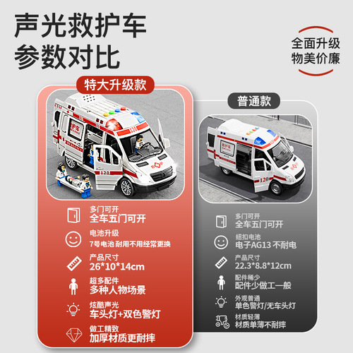 Children's oversized 120 ambulance toys can open 5 doors music story simulation model car boy 3-6 years old