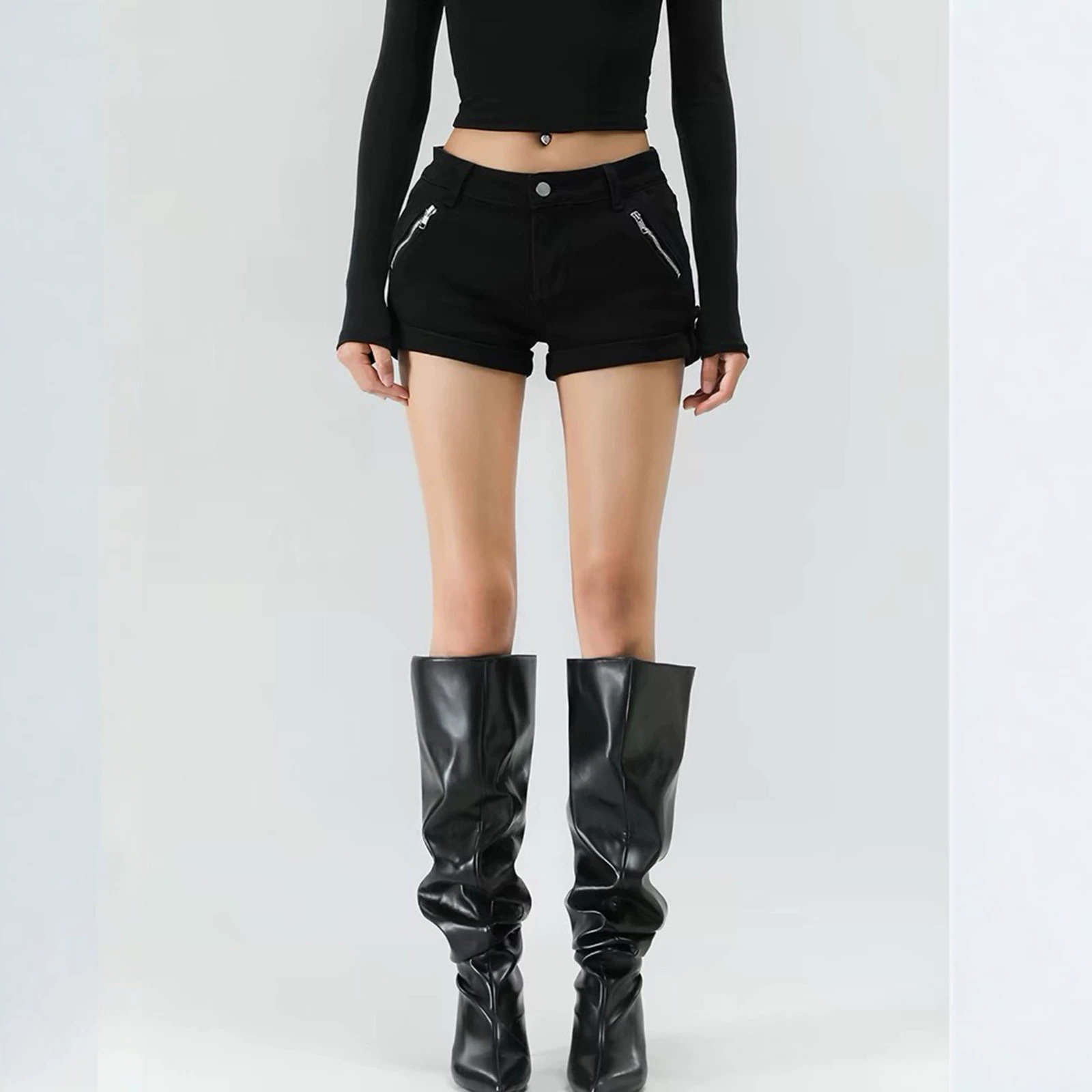 American-Style Design Black Denim Shorts for Women, New Summer Style, Low-Waisted, Slimming, Hot Girl Style Hot Pants