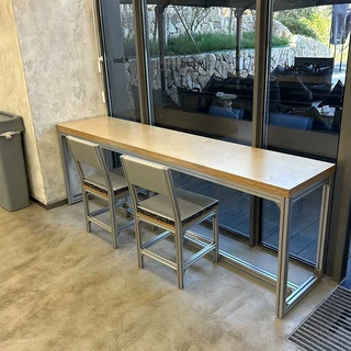 铝型材全桦木海洋板吧台桌门店餐桌椅长桌木质商用桌椅餐厅长条桌