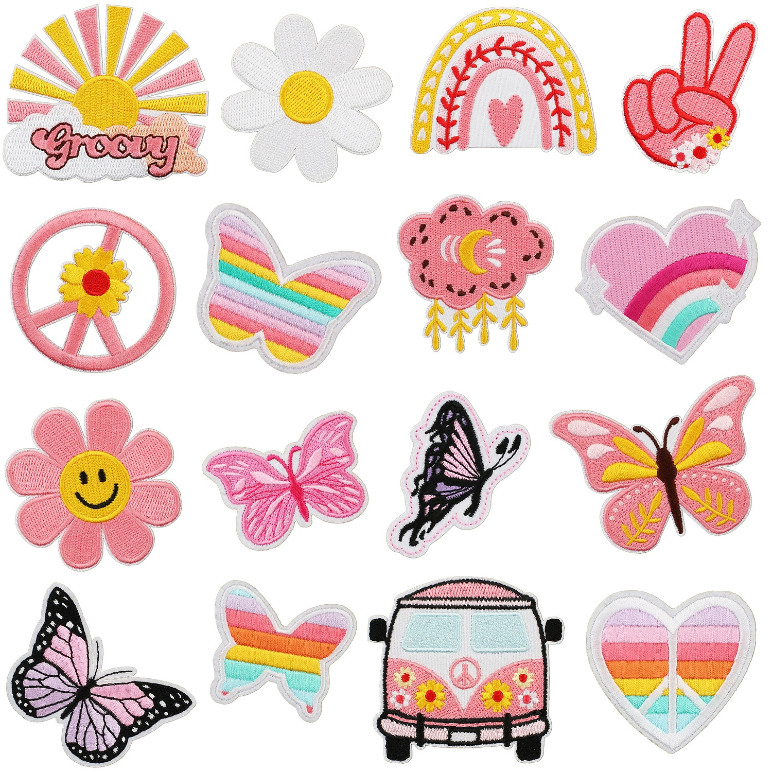 Bag with butterfly, pack, decorations, rainbow laptop, cartoon bus, with embroidery