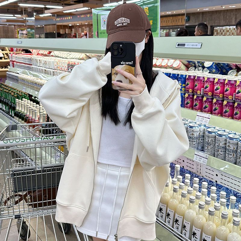 秋季外套女春秋款连帽卫衣女2025新款爆款早秋韩系灰色开衫上衣女|undefined