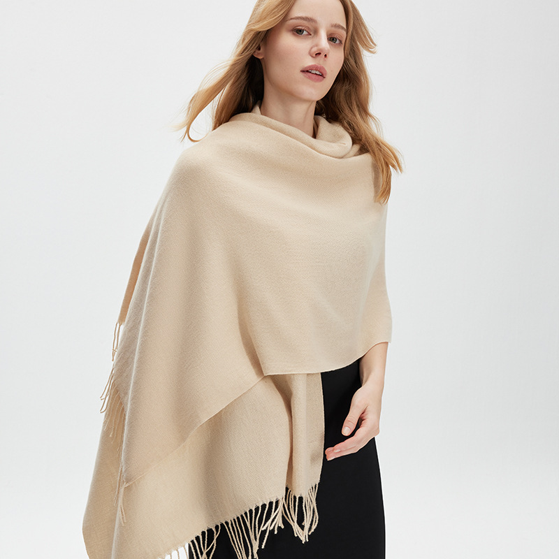 European and American winter retro thick long fringed scarf, solid color, simple and stylish, unisex, versatile and warm neck warmer