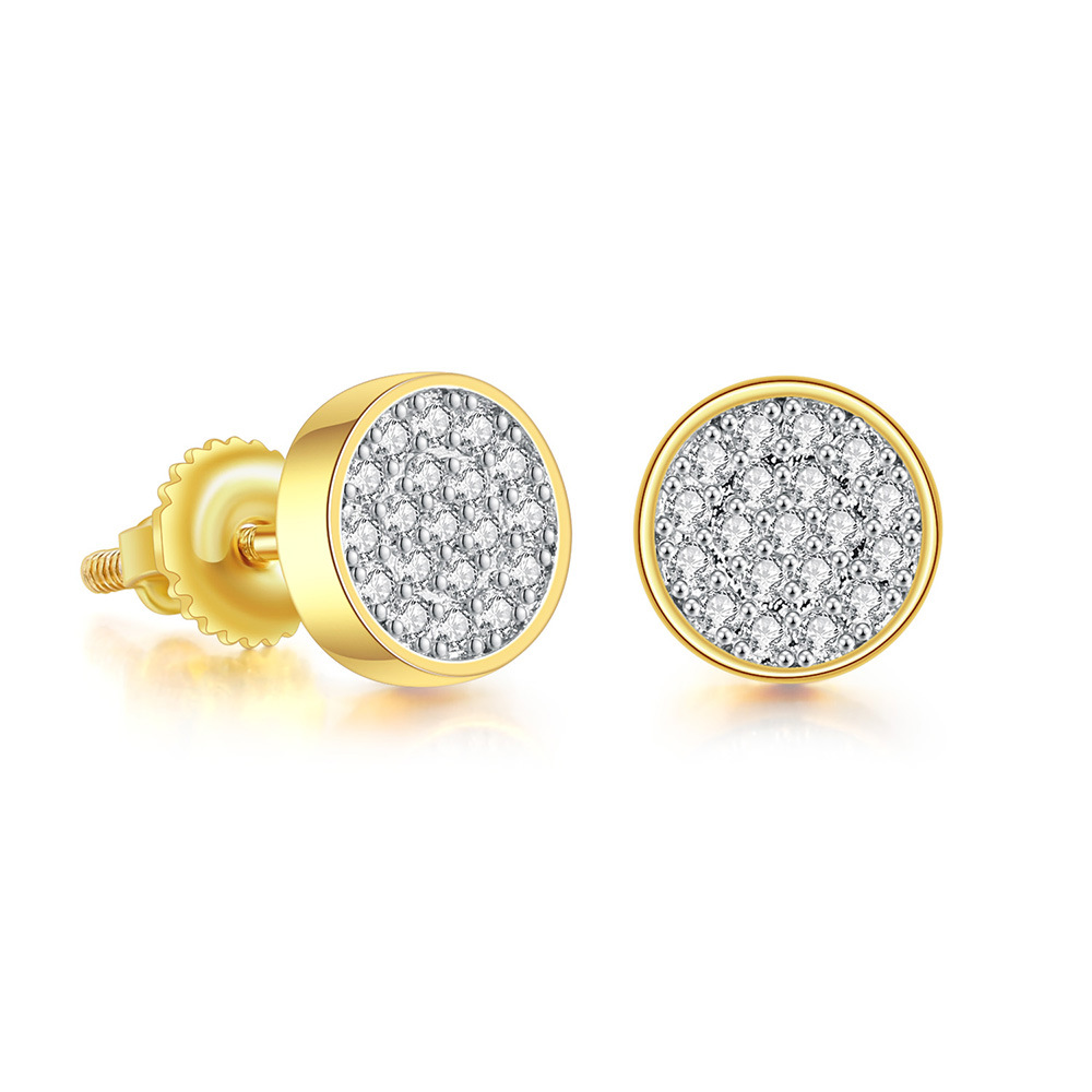 Plating, Inlay Design Hip-Hop Style 1 Pair Hip-Hop Round Plating Inlay Copper Zircon White Gold Plated Ear Studs