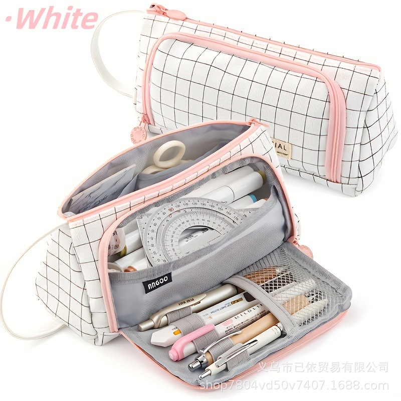 Bolsa de bolígrafo de gran capacidad para estudiantes de primaria simple serie de macarón bolsas de bolígrafo de separación multicapa multifuncional caja de papelería de alto valor facial