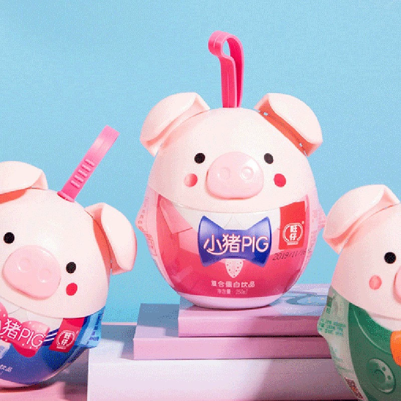 Йогуртовый напиток Wangzi Pig Pig с лактобактериями, оригинальный вкус клубника и вкус персика желтый 240 мл*20 бутылок