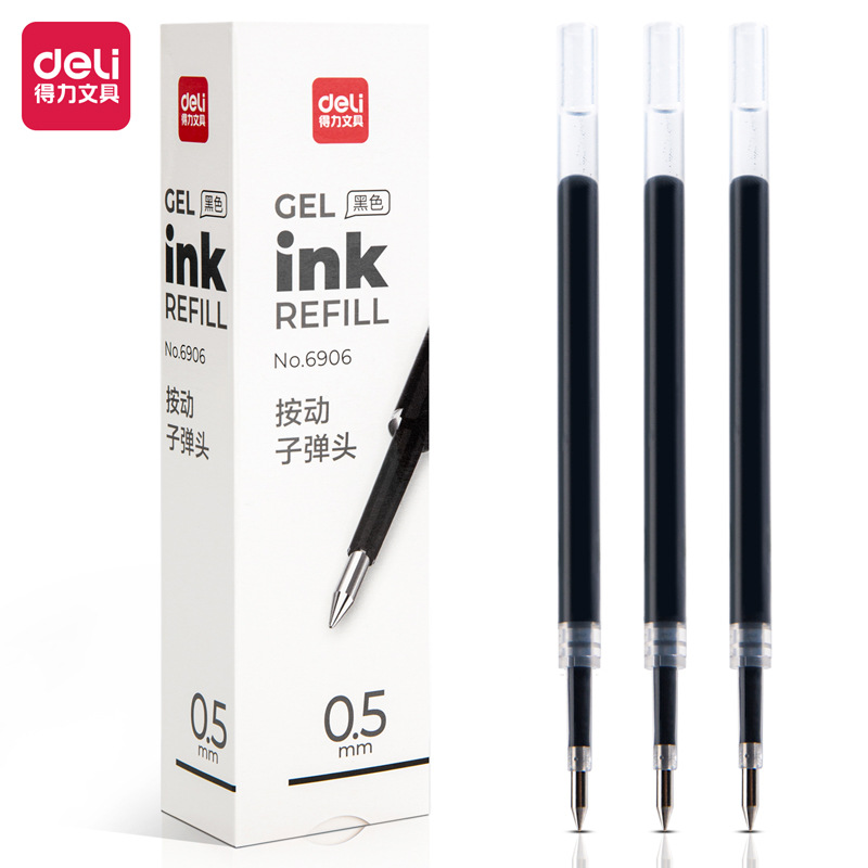 Deli 6906 Neutral Refill 0.5mm Spring Head Press Water Refill Black Red Blue Gel Pen Writing Refill