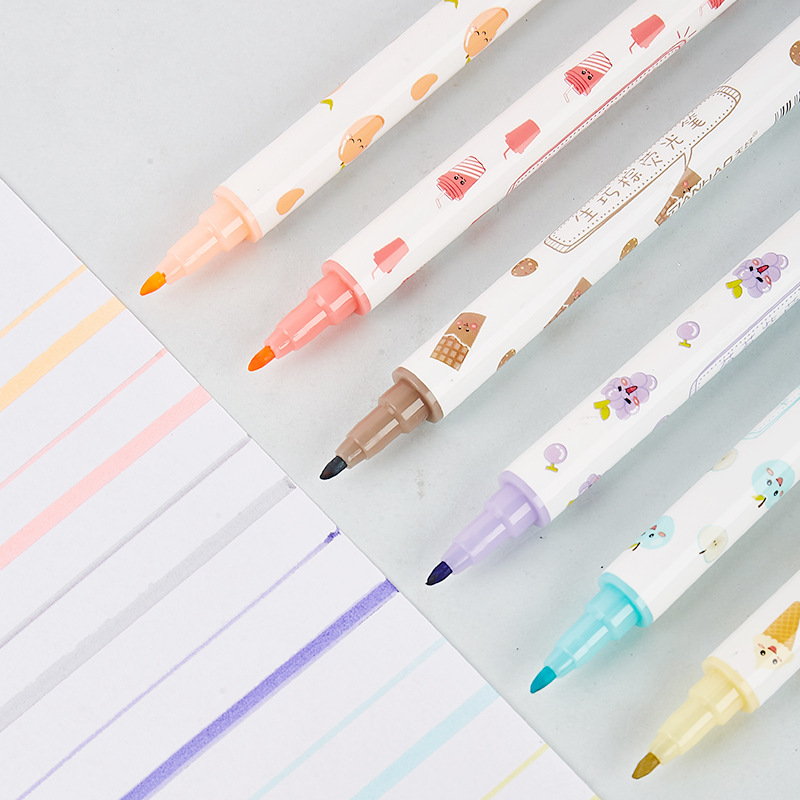 Pastel de postre HD84 resaltador de doble cabeza estudiantes de primaria aprenden pintura graffiti resaltador marca notas de diario de oficina