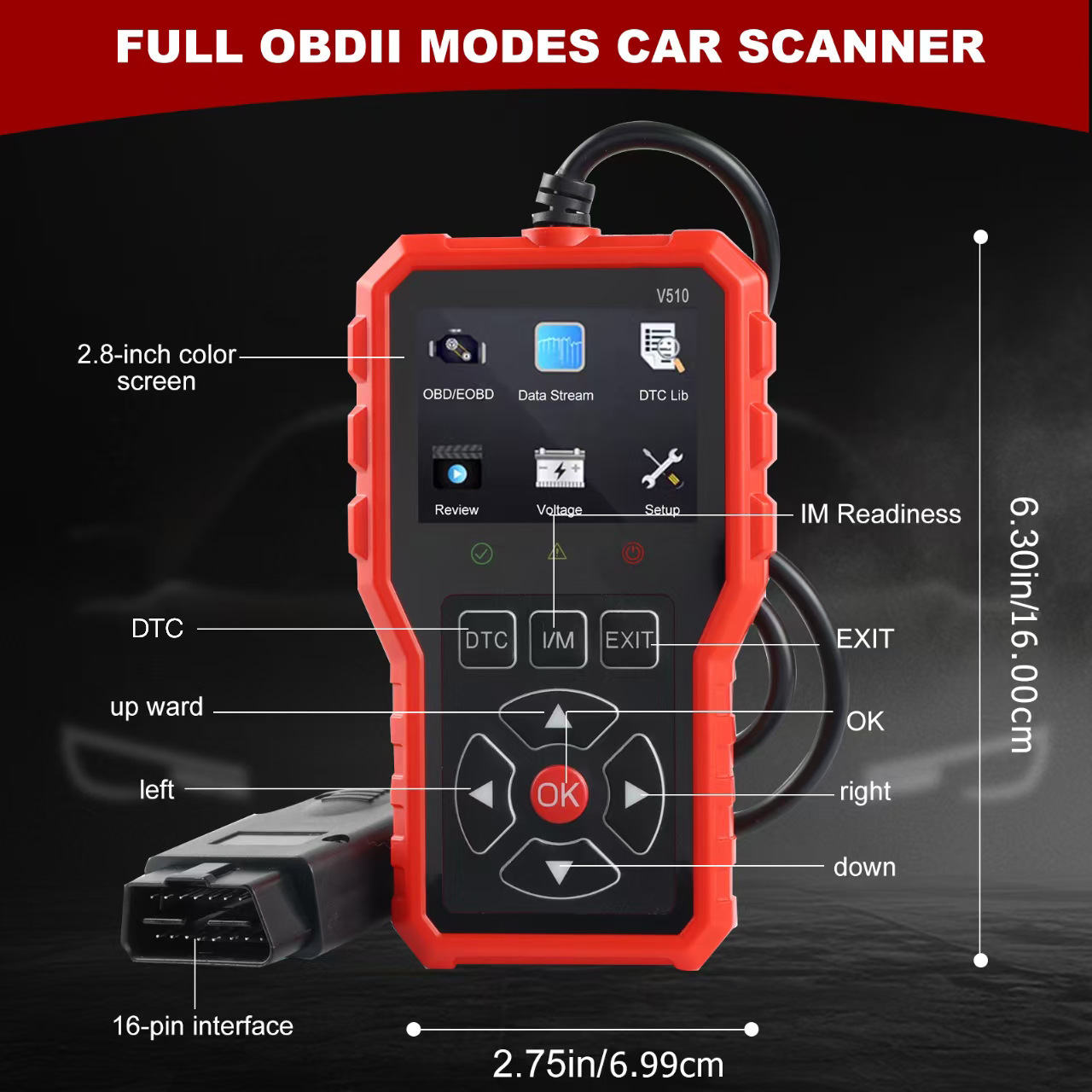 V510 Car Diagnostic Tool Tester Engine Fault Diagnostic Device Data Stream Performance Test OBD2