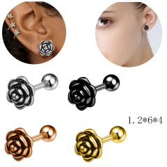 Cross-border sourced retro ethnic black flower earrings, imitation Thai silver rose ear studs for wholesale online.