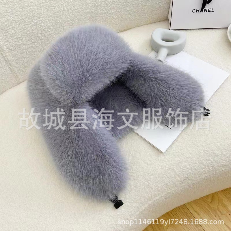 全毛毛雷锋帽女加厚保暖防风帽仿皮草狐狸毛风雪帽护耳帽子冬季|undefined