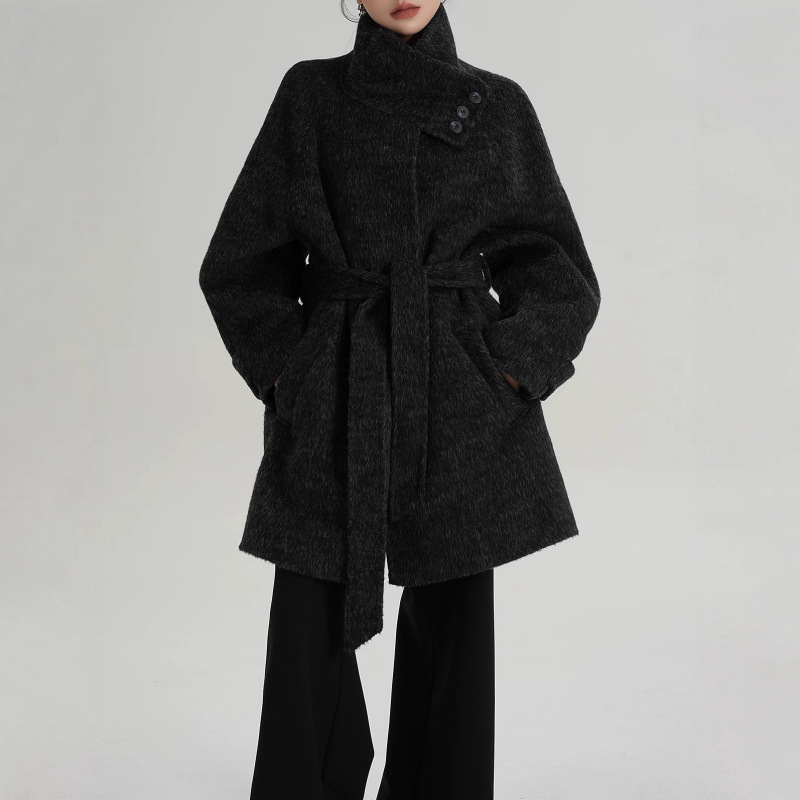 Srys Ame Elegant High-End Mid-Length Loose Stand-Up Collar Wool Outwear Woolen Outwear Autumn and Winter New Style for Women Srys Ame Elegant High-End Mid-Length Loose Stand-Up Collar Wool Outwear Woolen Outwear Autumn and Winter New Style for Women