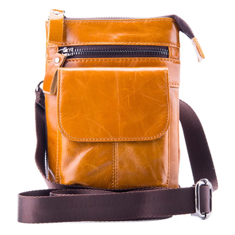 Genuine Leather Men's Waist Bag Outdoor Sports 7inch Multifunctional Belt Mobile Phone Bag First Layer Cowhide Bag Trendy Men's Shoulder Bag