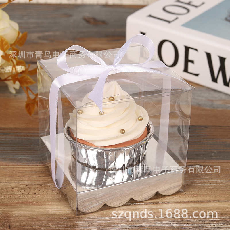 现货 PET 透明单粒蛋糕包装盒纸杯蛋西点烘焙塑料透明礼盒品带膜