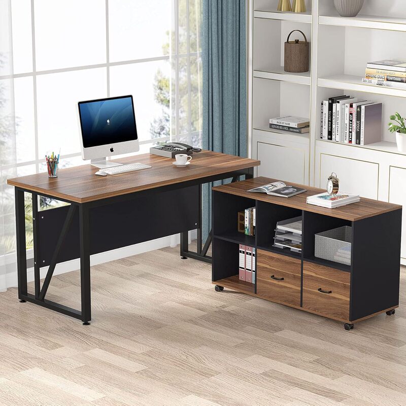 American-Style Home Office L-Shaped Computer Desk with Horizontal File Cabinet and Drawer Storage Office Executive Desk Cross-Border American-Style Home Office L-Shaped Computer Desk with Horizontal File Cabinet and Drawer Storage Office Executive Desk Cross-Border