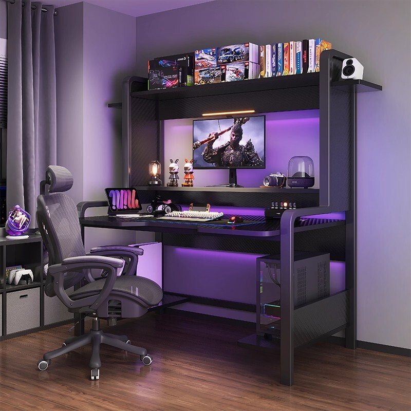 Computer Desk Desktop Can Hold Host Bedroom Desk Home Office Desk E-Sports Table Frame Integrated Bookshelf Storage Rack