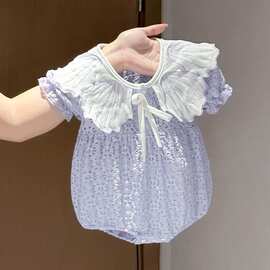 夏季女宝宝公主翅膀包屁衣蕾丝婴儿短袖三角外出爬服图片色棉短爬